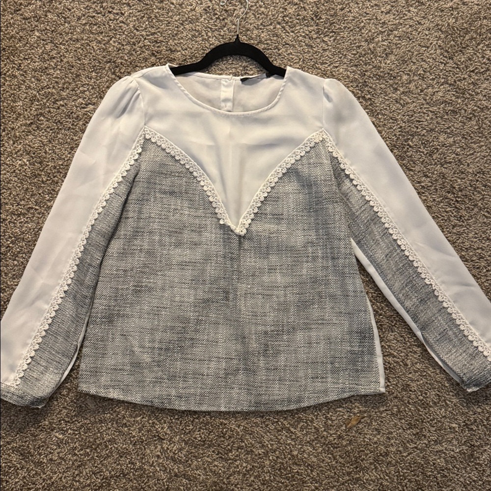 Theme White Blouse with Blue Tweed